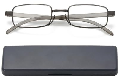 Hubeye Gafas de lectura portatiles de metal para hombre y mujer Anteojos de lectura de viajes Gafas anti luz azul con Caja de gafas de plástico