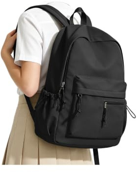WEPLAN Ryggsäck Skola Tonåring Tjej Skolryggsäck Flickor Pojkar Skolväska Kvinnor College Bokväska Dam Backpack School Bag Lätt 14 tums Laptop Ryggsäck för Skolan Arbete Resor Dagsryggsäck,Svart