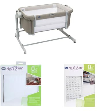 Chicco Next2Me Magic Evo Starter Bundle avec Berceau Next2Me Magic Evo, Housse de Matelas en Tissu éponge hygiénique et Berceau, 2 pièces 2 draps Taupe désert