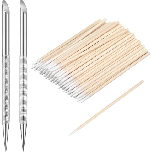 202 Pcs Nail Cleaning Cuticle Stick Stainless Steel Cuticle Pusher Pointed Cotton Swabs Double-Ended Tools for Nails Professional Polish Peeler Cutter Pedicure Nail Art Care for Fingernails Toenails