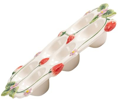 Alipis Plateau à Œufs avec 6 Emplacements en Céramique pour Réfrigérateur Rangement Peu Encombrant et Décor Fraise, Accessoire Cuisine Multifonctionnel pour Comptoir