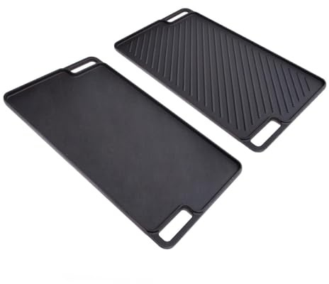 Allpax Grillplatte aus Gusseisen 46×26 cm – Wendbare Grillpfanne glatt & gerillt, hitzebeständig bis 500 °C, für Grill, Herd & Backofen, ideal für Steak & BBQ