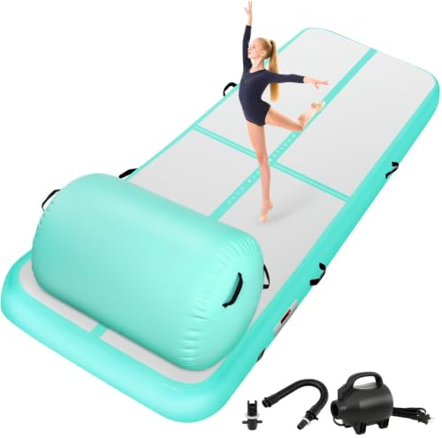 KIKILIVE Aufblasbare Turnmatte mit Air Roller und Elektroluftpumpe, 3m Gymnastikmatte & Roller, Ideal für Yoga, Gymnastik, Cheerleading, Tanzen und Heimtraining