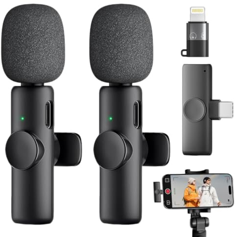 Mini Microfono, 2 pezzi Microfono Lavalier, compatibile con iPhone, iPad, Android, Microfono Bluetooth Compatibile, Micrófono inalámbrico, Magnetica Lavalier, per grabación de Video, Vlogs, ASMR