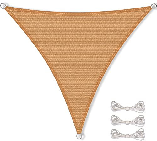 CelinaSun Sonnensegel inkl Befestigungsseile Premium HDPE wetterbeständig atmungsaktiv Dreieck gleichseitig 3 x 3 x 3 m Sand beige