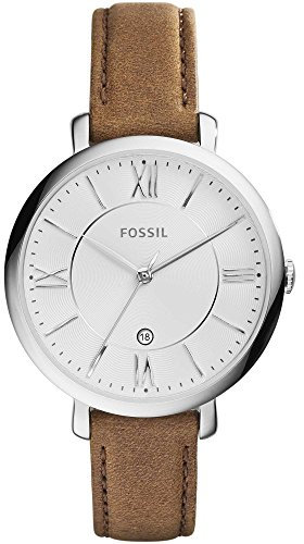 Fossil Damenuhr Jacqueline, Quarzwerk, 36mm Silbernes Edelstahlgehäuse mit Echtlederarmband, ES3708