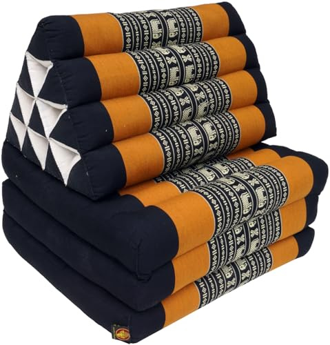 Guru-Shop Cuscino Thai, Cuscino Triangolo, Kapok, Letto da Giorno con 3 Cuscini - Nero/arancione, 30x50x160 cm, Cuscino Thai / 3 Supporti