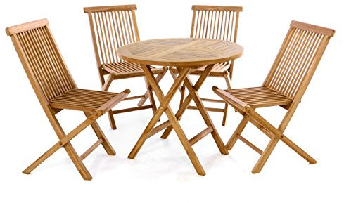 Divero 5tlg. Balkonset Amalfi - 4 x Klappstuhl + Tisch aus Teakholz, behandelt - Farbe: Braun