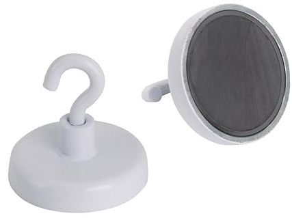 FIRST4MAGNETS Ferrite White Painted Clamping Magnet with M4 Hook for Hanging, Holding or Displaying Items - 32mm Dia - 7.3kg Pull