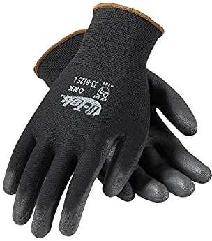 G-Tek 33-B125/L ONX Seamless Knit Nylon Gloves with Polyurethane Coated Palm and Fingers, Black, Large, 1-Dozen