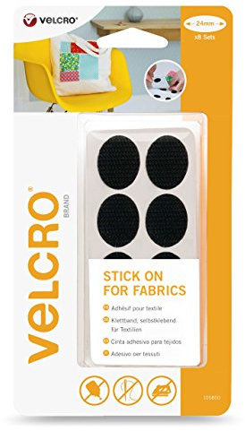 VELCRO Brand Aufkleber für Stoffe Oval 24mm x 8er Set Schwarz, VEL-EC60413, 24mm x 8cm