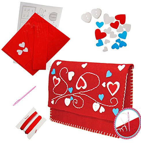alles-meine.de GmbH Bastelset - Filz Handtasche/Clutch - Herzen rot - zum Sticken, einfaches Nähen per Hand - Tasche/Filztasche - Komplettset filzen - Creativ - Filzset z..