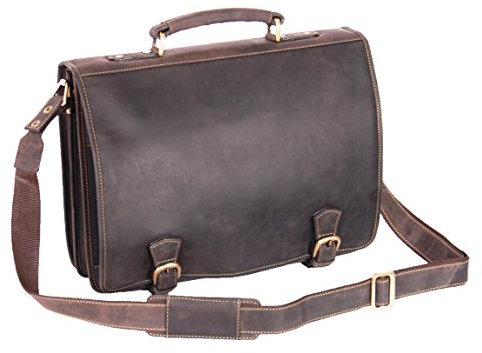 Echtes Leder-Weinlese-Braun-Aktenkoffer-Laptop-Schulter-Multi Fach-Beutel A134