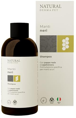 Natural Derma Pet Shampoo per Cani Pelo Nero e Manti Scuri da 200 ml | Azione Ravvivante per Manti Sani, Lucidi e Protetti, Delicato sulla Cute con Pappa Reale, Miglio e Capelvenere, Made in Italy