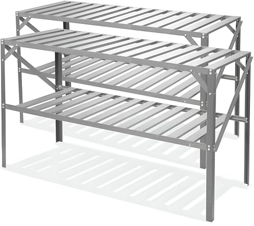 Lacewing 4' 1 Silver Traditional 2 Tier Shelves Greenhouse Staging Garden Storage Shelving Shed Rack (2)