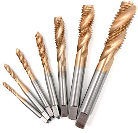 Spiralnuten-Gewindebohrer-Set, 7-teilig, Titan-Behandlung, HSS, M3, M4, M5, M6, M8, M10, M12, Handgewinde, Gewindebohrer
