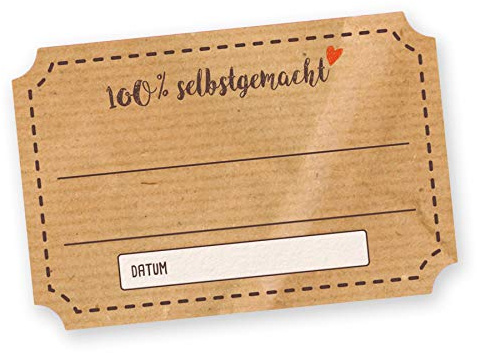 itenga 50x Marmeladenetiketten – rechteckig 6x4cm - Sticker „100% selbstgemacht“ – selbstklebend & vorgestanzt – beschreibbar – für Einmachgläser, Marmelade, Geschenke, DIY (zum Beschriften)