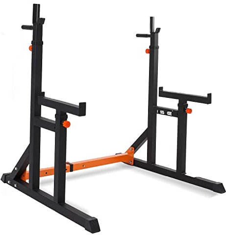 ISE Squat Rack Hantelständer, Langhantelständer, verstellbare Langhantelablage mit 7 Höhen- und Breiteverstellbar Power Rack, Multi-Funktionales Kniebeugenständer, Max. bis 200 kg Belastbar