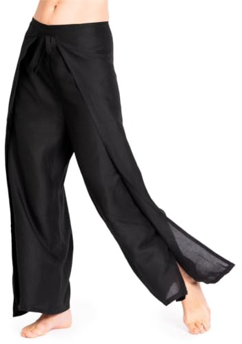 PANASIAM Wickelhose Damen - Weite Palazzohose - Boho Stil - 100% Viskose | luftige leichte Sommerhose, Hosenrock, einfarbig, gerader Schnitt, Strandhose, variabler Bund, 2 Längen, Sunshine Pants