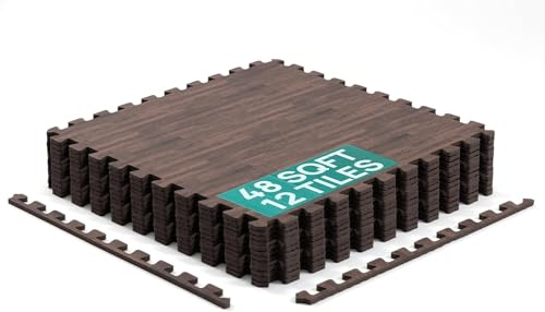 Yes4All EVA Interlocking Mats, Puzzle Floor Tiles, Foam Floor Padding with Border for Furniture, Home Space, Living Room, Garage 48 SQFT