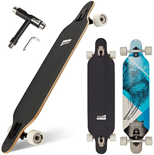 Apear ® Longboard mit Schloss & T-Tool | 100 Kg | Inkl. angebrachter Schloss Vorrichtung | ABEC 9 Kugellager | Für Erwachsene, Teenager & Kinder