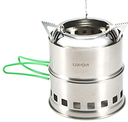 LIXADA Réchaud de Camping Pliant en Acier Inoxydable Poêle à Bois Extérieur Portable avec Poignées Pliables et Plateau à Alcool pour Camping, Randonnée, Pique-Nique Barbecue
