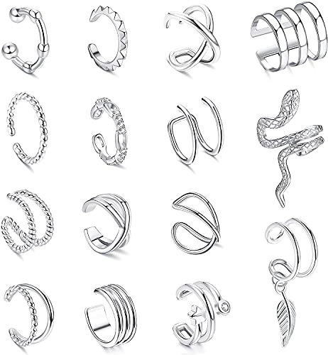 MILACOLATO Ohrclips Ohne Ohrlöcher, Ohrringe Damen Set, Earcuff Ohrklemme, Fake Helix Piercing, Fakepircings, Clip On Knorpel Ohrschmuck Set Silber