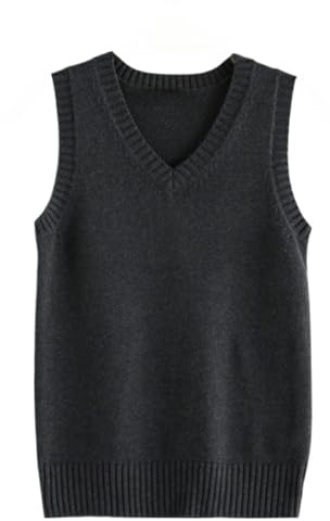 Women Knitted Sweater Vests Sleeveless Jumpers Cotton Tank Top Basic Knitwear Size UK-12 Black