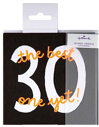 Hallmark 25566732 Einladungskarten zum 30. Geburtstag, 10 Stück, in 2 stilvollen Designs, Schwarz, Weiß und Orange, 10 Stück