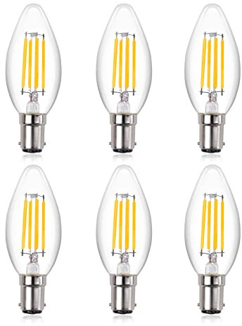 Luxvista LED Candle Light Bulb B15 SBC Small Bayonet Cap Warm White 2700K,4W B15d LED Filament Candle Bulb Dimmable,40W Incandescent Equivalent,C35 Bulb for Chandeliers,Ceiling Light (6- Pack)