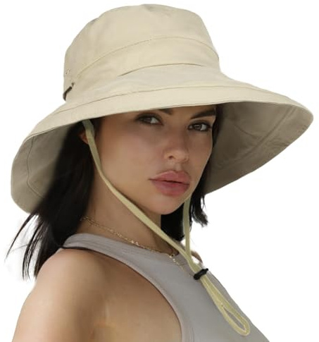 Sun Hats for Women Gardening Hat Wide Brim Ponytail Beach Sun Protection Breathable Cotton Summer Hat with Fold-Up Brim