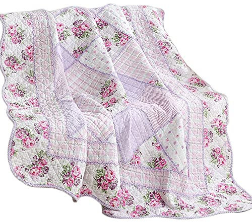 AQIGR Tagesdecke Baumwolle 140x200cm Patchworkdecke Gesteppte Zweiseitige Decke Bettüberwurf 150x200cm ​für Einzelbett Kleine Sofadecke im Landhausstil mit Blumenmuster (Color : B, Size : 150x200cm)