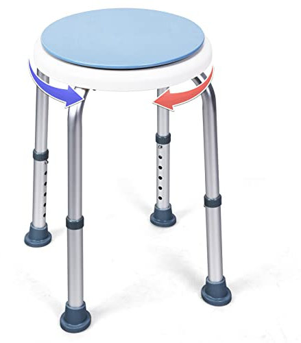 COSTWAY 360° Rotating Round Shower Stool, 6-Position Height Adjustable Bathtub Shower Chair, Elderly Disabled Handicap Non-Slip Bathroom Bench Seat