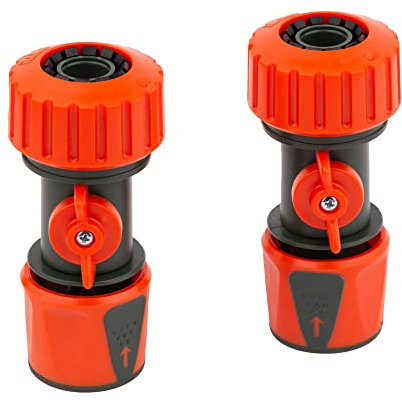 Mivos 2 x Schnellverbinder mit Regulierventil für 3/4 Zoll (20 mm) Wasser-Schlauch - Schlauchkupplung mit Kugelhahn - Anschlüsse mit Wasser-Stop für 3/4 Gartenschläuche