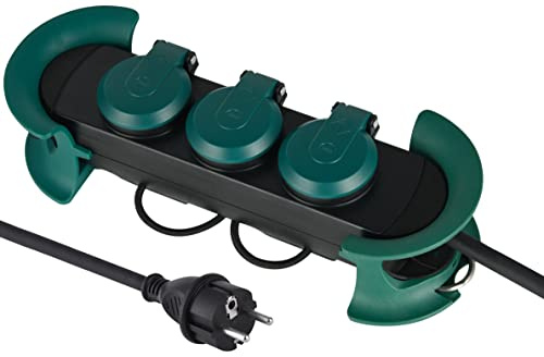 Electraline 30924 Bloc Multiprises Étanche Professionnel avec Enrouleur, 3 Prises avec Capuchon 16A Françaises, Câble en Caoutchouc H07RN-F 3G1.5 mm², Longueur 3M, IP44