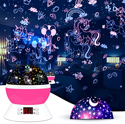 MOKOQI Unicorn Projector Night Light Lamps for Girls boys bedroom Toys for Age 6-8, Unicorns Night Lights with Timer birthday Children's Day Gifts for Kids Light Projector for Room Decor