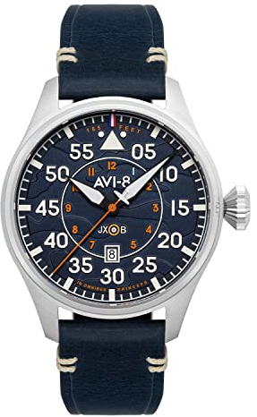 AVI-8 Mens 46mm Hawker Hurricane Clowes Automatic Acklington Pilot Watch with Genuine Leather Strap AV-4097-02