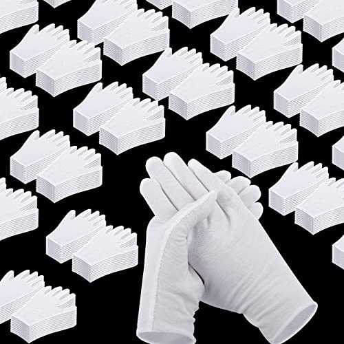Jecery 300 Pairs White Cotton Gloves Bulk Pack Moisturizing Overnight Dry Hand Eczema Thin Inspection Liner for Jewelry Coin Collection
