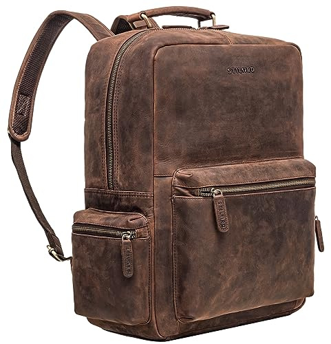 STILORD Isa Business-Rucksack Herren Leder Laptop-Rucksack Damen 17 18 19 Zoll Leder-Rucksack mit Laptop-Fach Echtleder Stadtrucksack Arbeitsrucksack und Lehrerrucksack Farbe:Zamora - braun