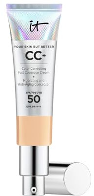 iT Cosmetics Full Coverage Foundation with SPF 50 Protection, Enriched with Hyaluronic Acid & Vitamin E, Your Skin But Better CC+ Cream, Shade: Medium, 32ml