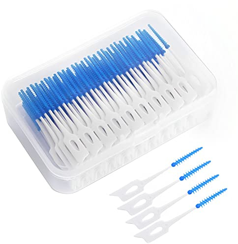 Doppelte Verwendung Interdentalbürsten, 160 Stück Wisdom Interdentalbürsten mit Aufbewahrungskoffer, Zahnseide für Zahnspangen Mundreinigung, Zahnseide Stick, Zahnstocher Reinigungswerkzeug (Blau)