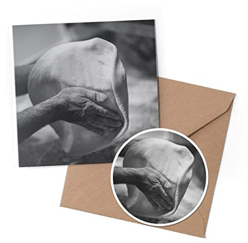 1 x Greeting Card & 10 cm Round Sticker Set - BW - Pizza Creation Dough Chef Cook - Birthday Thank You Friend Lover Fan Mum Dad Kids #43374