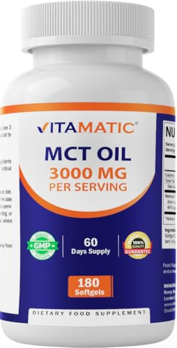 Vitamatic MCT Oil 3000 mg per Serving - 180 Softgels - from Coconut Oil - Contains 55% caprylic Acid C8 and 40% capric Acid C10