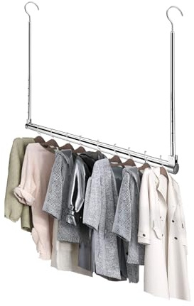Adjustable Hanging Closet Rod, Extender Hanging Rod, Closet Hanging Organizer, Heavy Duty Closet Bar, Hanging Rod (1 Pack, Chrome)