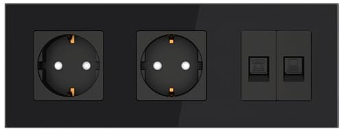 PULSAR Internet Steckdose/Telefondose/ 2 Schuko Steckdosen Schwarz Glas 3 Fach, Netzwerkdose Unterputz CAT5E Netzwerk LAN Dose Geschirmt Datendose, Schuko Steckdosen mit Internet- und Telefondose