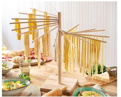 zklaseot Sechoir a Pates Fraiches, Pliant Pâtes Étendoir Pliable en Bois Étendoir for La Cuisine avec 16 Poignées De Barre Rangement Facile Et Installation Rapide