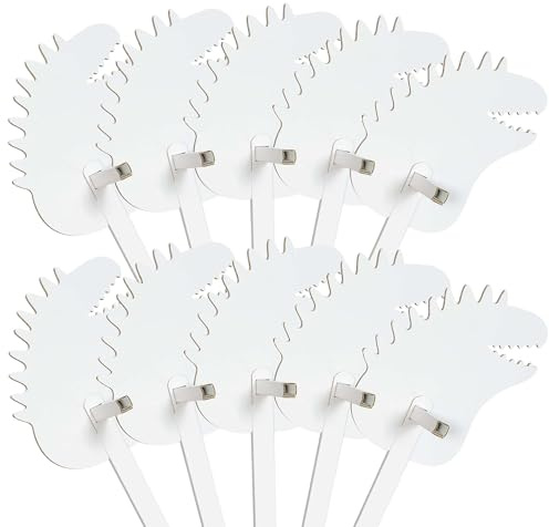 FOLDZILLA Steckenpferde 10er Set aus Pappe 115 x 40 x 25 cm Hobbyhorse - Dino Stegosaurus weiß zum Bemalen und Bekleben