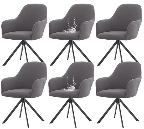 ZRCYXDW Fundas de Sillas Comedor con Brazos Elástico-Gris Oscuro-6 Pieza | Cubiertas Suaves y Modernas para Sillas con Respaldo Curvo, Protector de Sillón Extraíble y Lavable para Hogar y Oficina
