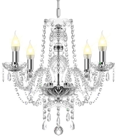 Ridgeyard Moderno Lampadario di Cristallo a 4 Luci,K5 Trasparente Regolabile Cristallo Lampadari Gocce Soffitto Lampada,4 X 40W E14 per La Decorazione Della Casa Soggiorno Sala da Pranzo