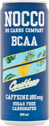 NOCCO BCAA Caribe 12 x 330ml | Proteinreiches Energy - Getränk ohne Zucker-Aumento de vitaminas y café- Kohlensäurehaltige Sportgetränke für Muskelleistung und - regeneración